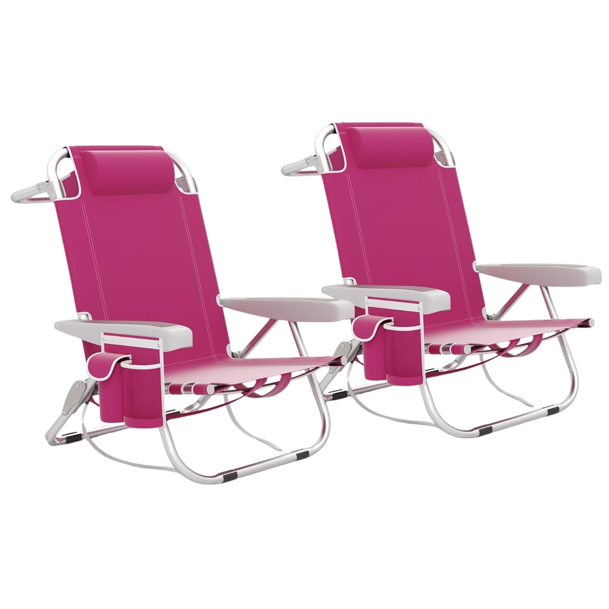 Folding Beach Chair Set, Adjustable Backrest, Pink