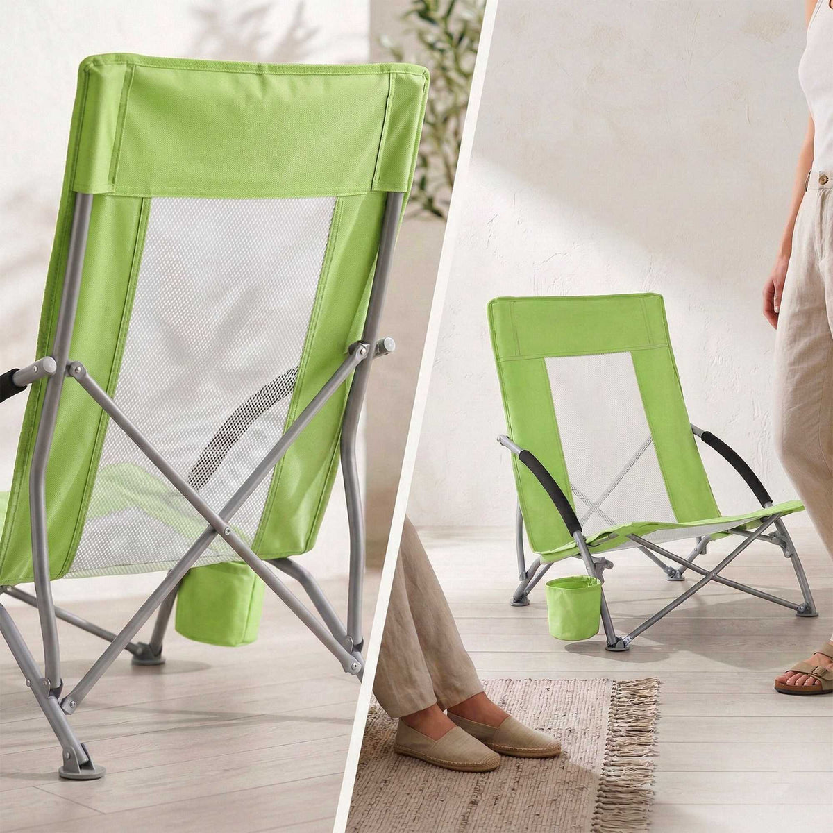 Folding Beach Chair With Cup Holder And Carry Bag