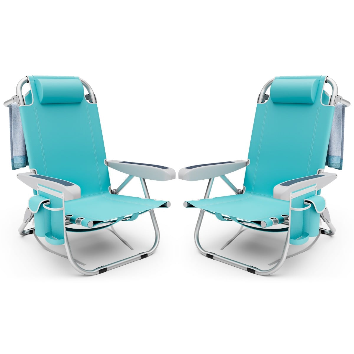 Folding Beach Chairs Set of 2 with Adjustable Backrest