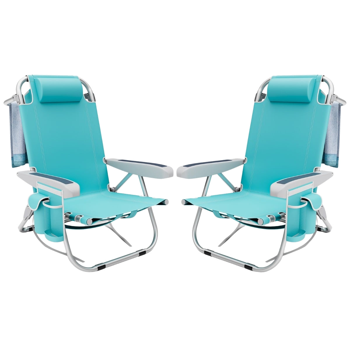 Folding Beach Chairs Set of 2 with Adjustable Backrest
