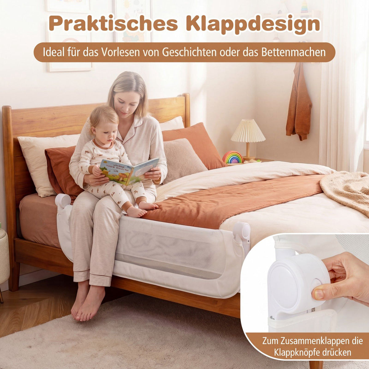 Folding Bed Rail with Removable Cover, 120x60 cm, White