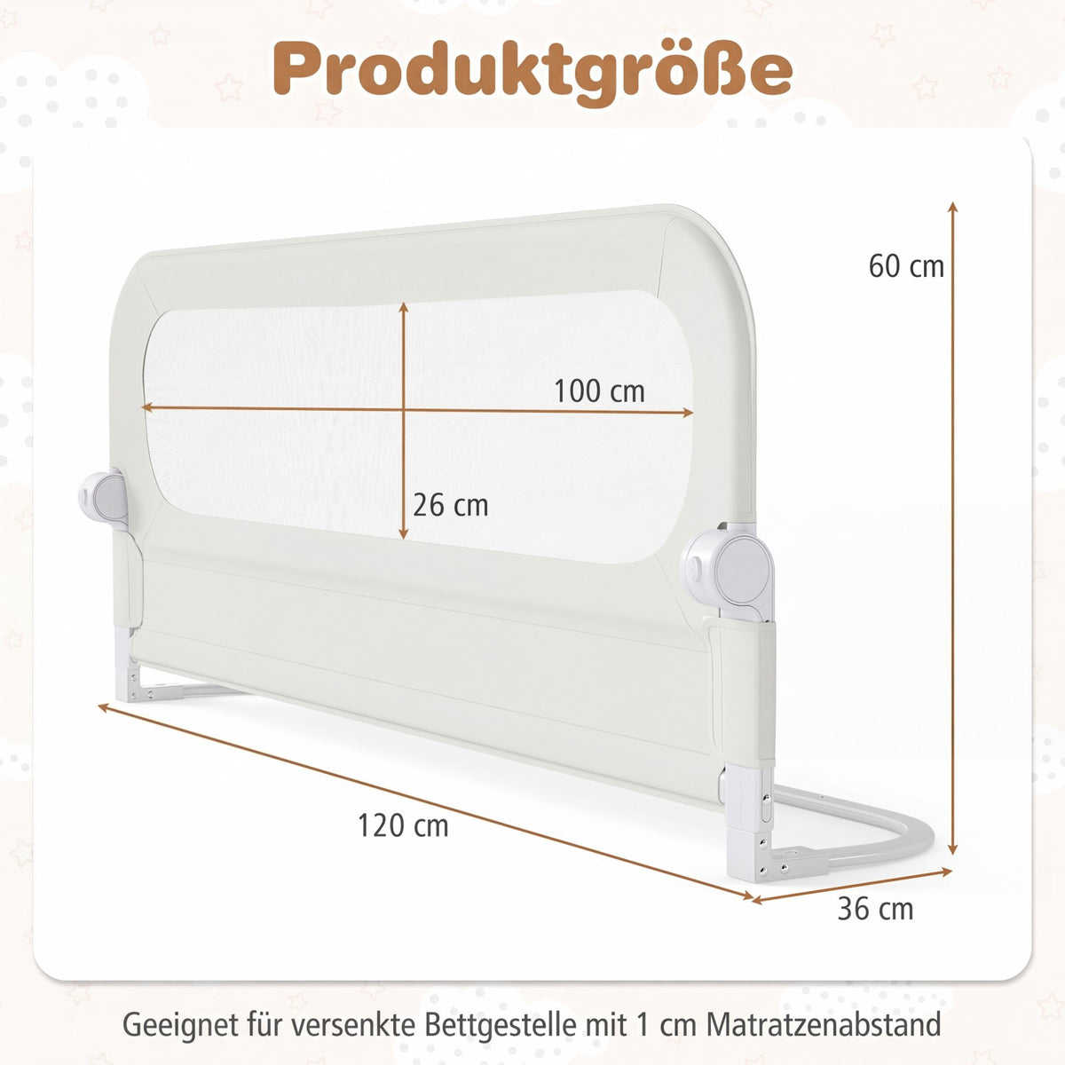Folding Bed Rail with Removable Cover, 120x60 cm, White