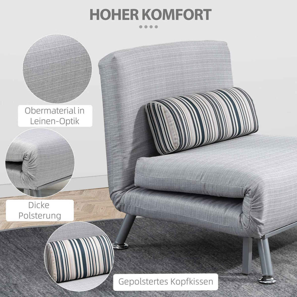 Folding Bed, Sofa Bed, Folding Mattress, Metal, Grey, 75X70X75Cm