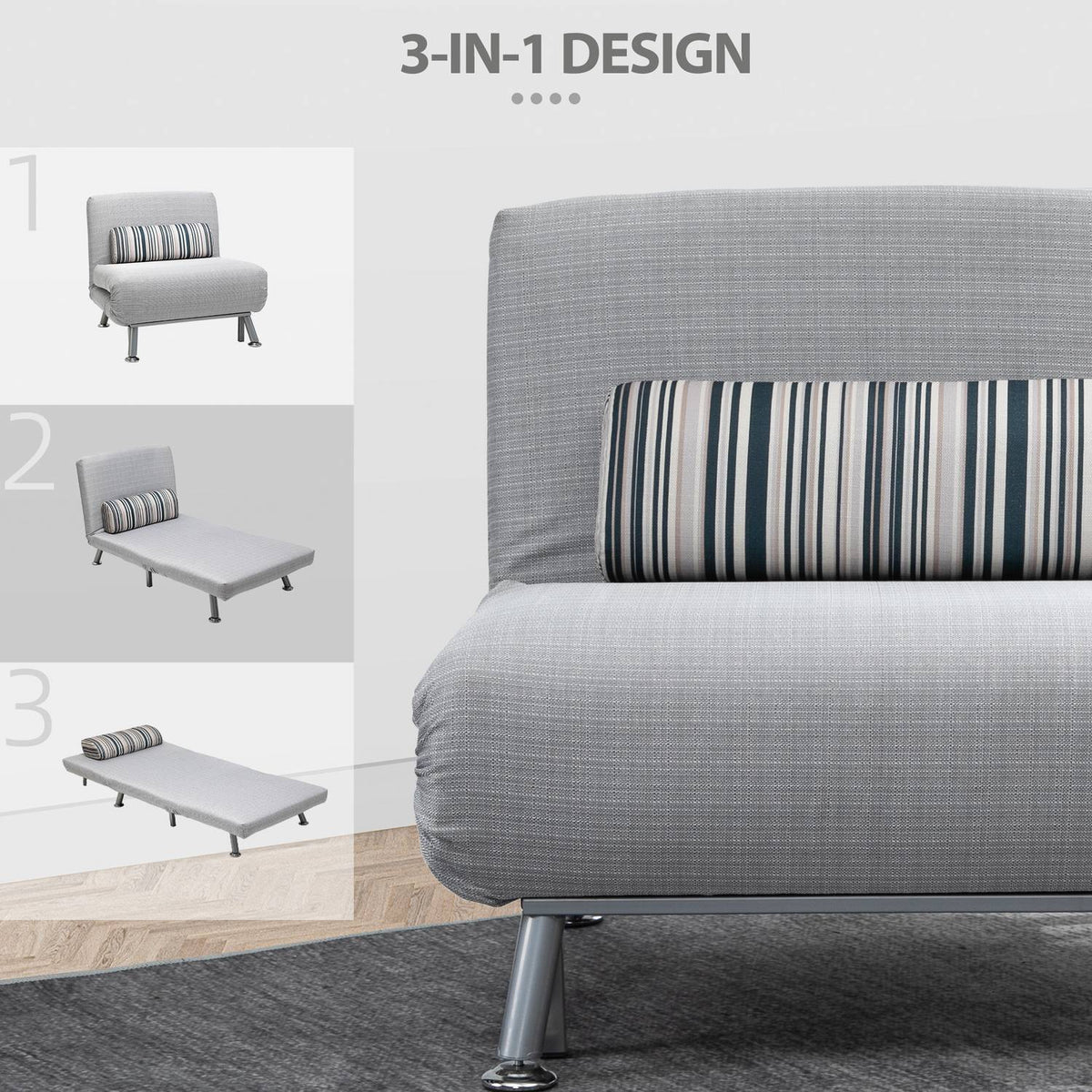 Folding Bed, Sofa Bed, Folding Mattress, Metal, Grey, 75X70X75Cm