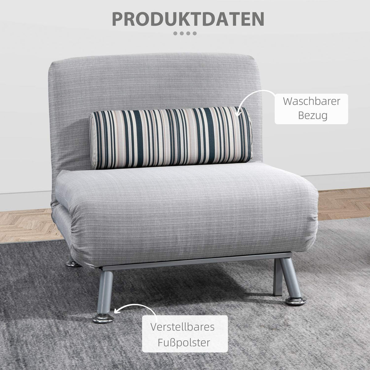 Folding Bed, Sofa Bed, Folding Mattress, Metal, Grey, 75X70X75Cm