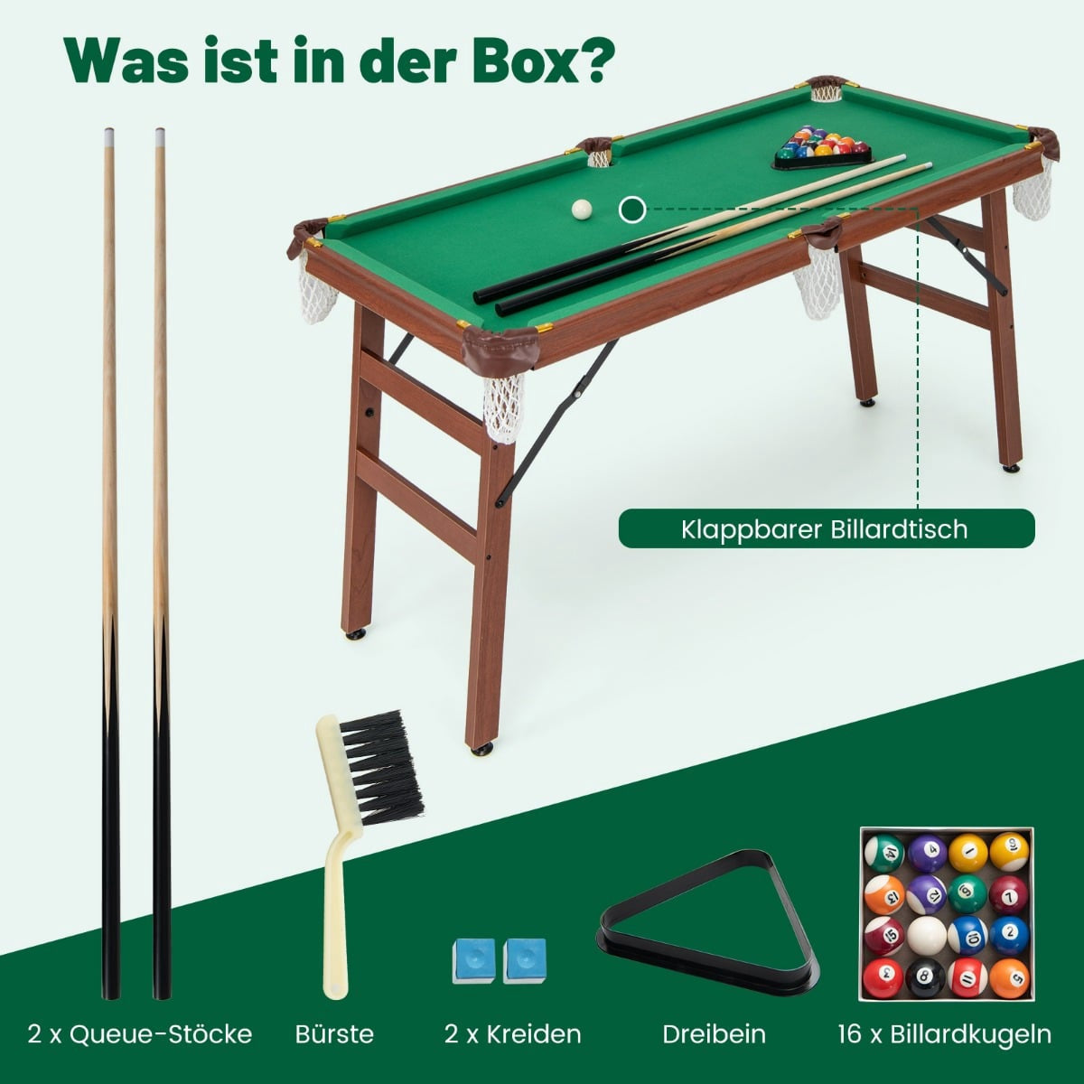 Folding Billiard Table Set with Cues, Balls, Chalk, 138cm