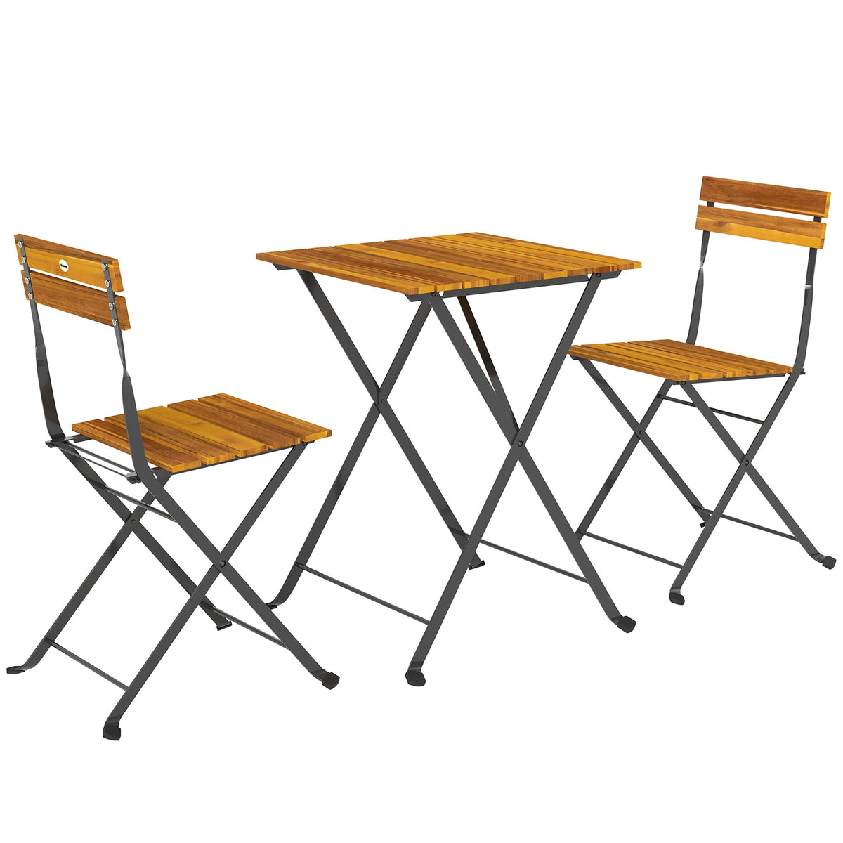 Folding Bistro Set for 2, Teak Acacia Wood & Steel