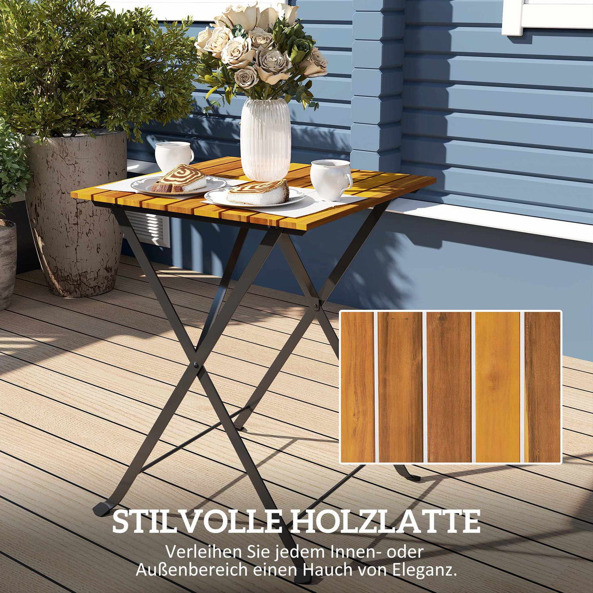 Folding Bistro Set for 2, Teak Acacia Wood & Steel