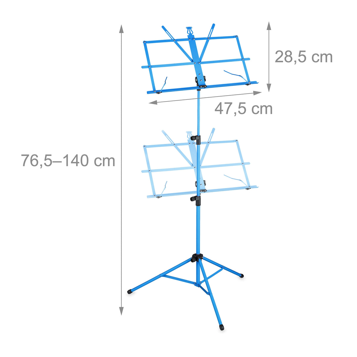 Folding Blue Metal Sheet Music Stand, Adjustable Height
