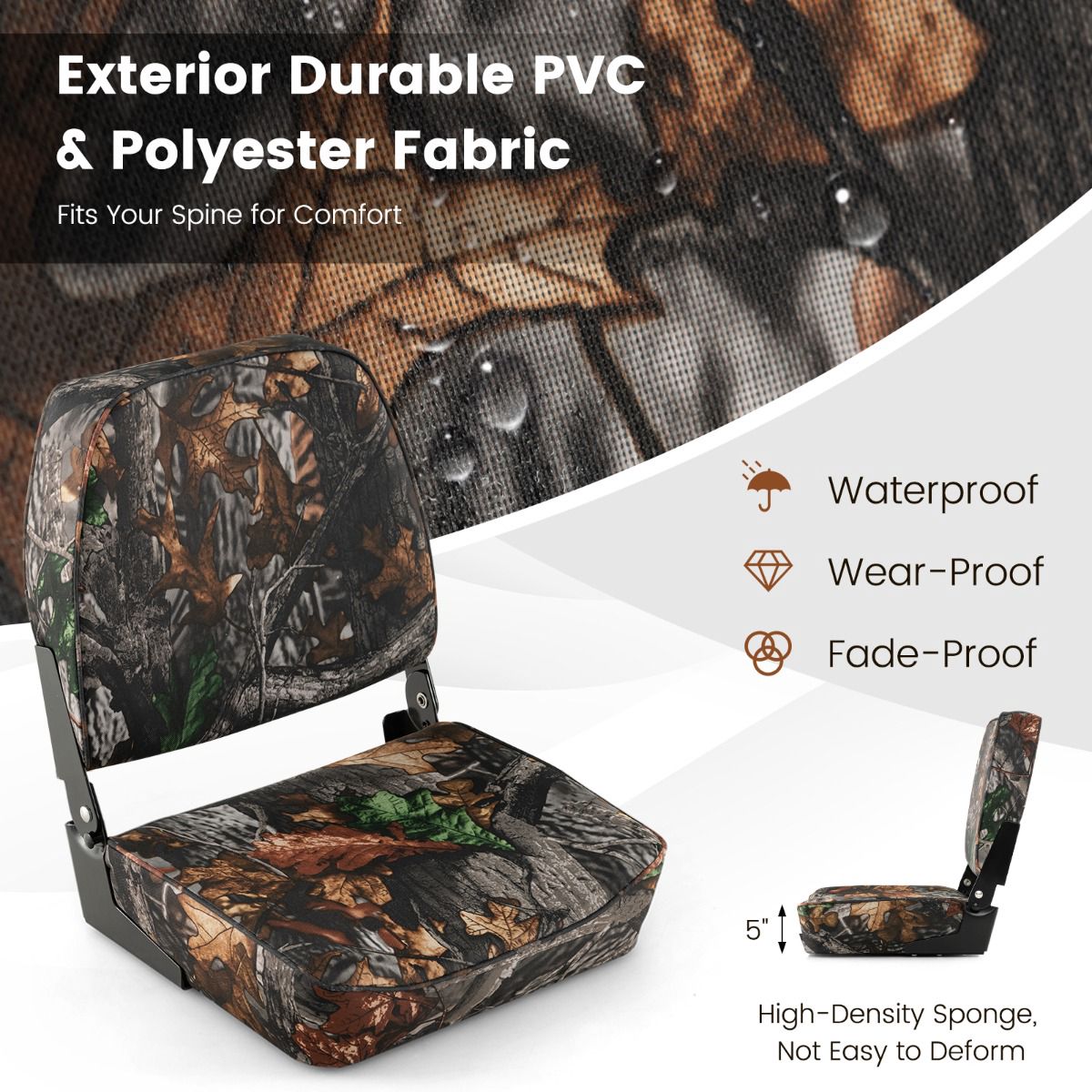 Folding Boat Seats, 2-Pack, Waterproof Camouflage