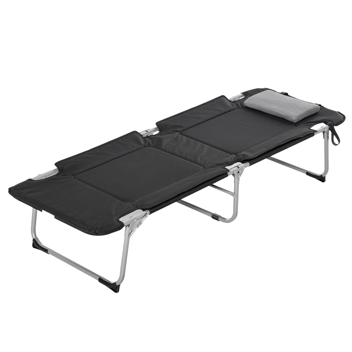 Folding Camping Bed Camp Bed With Pillow, Lightweight & Portable, For Outdoor & Camping, Black+Silver, 183X66X33Cm