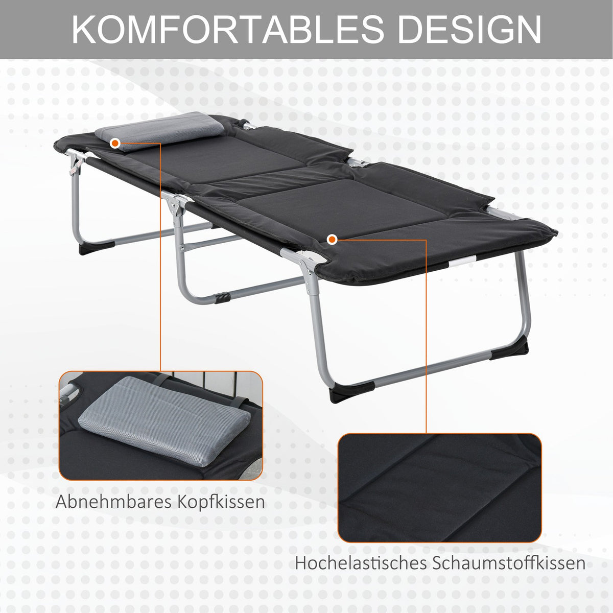 Folding Camping Bed Camp Bed With Pillow, Lightweight & Portable, For Outdoor & Camping, Black+Silver, 183X66X33Cm