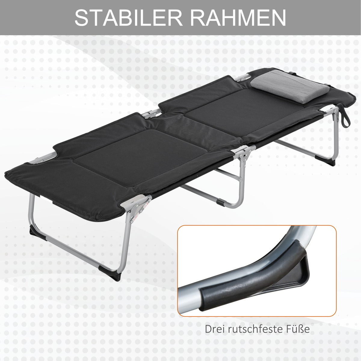 Folding Camping Bed Camp Bed With Pillow, Lightweight & Portable, For Outdoor & Camping, Black+Silver, 183X66X33Cm