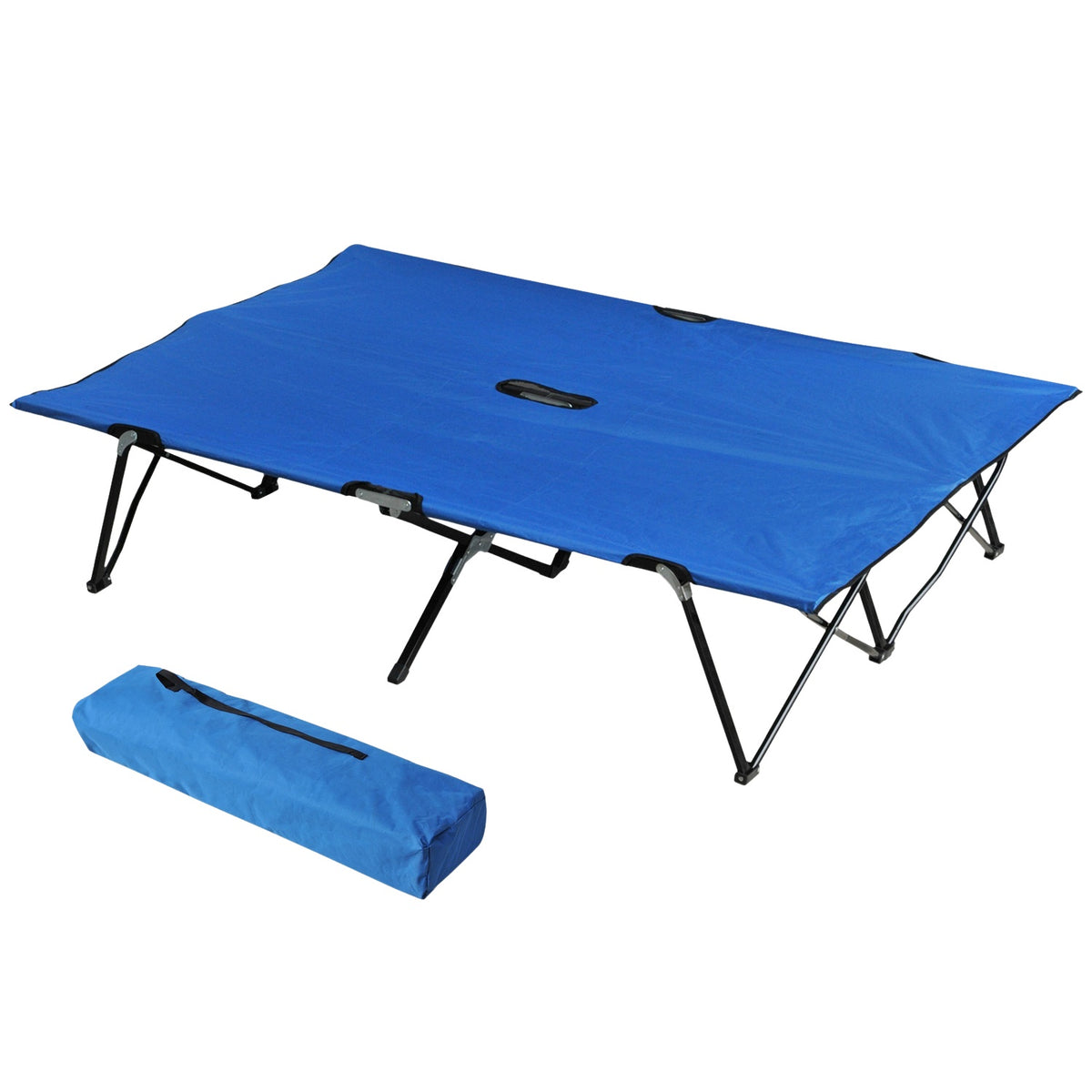 Folding Camping Bed For 2 People, Camp Bed With Carry Bag, Up To 136 Kg, Steel Oxford, Blue + Black, 193X125X40Cm