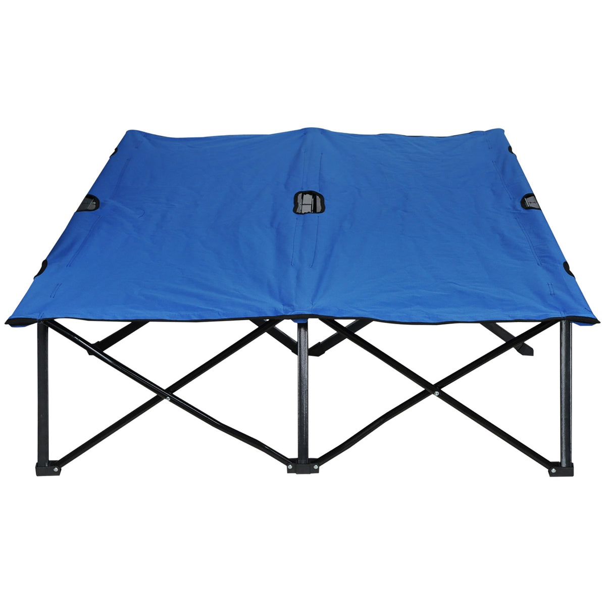 Folding Camping Bed For 2 People, Camp Bed With Carry Bag, Up To 136 Kg, Steel Oxford, Blue + Black, 193X125X40Cm