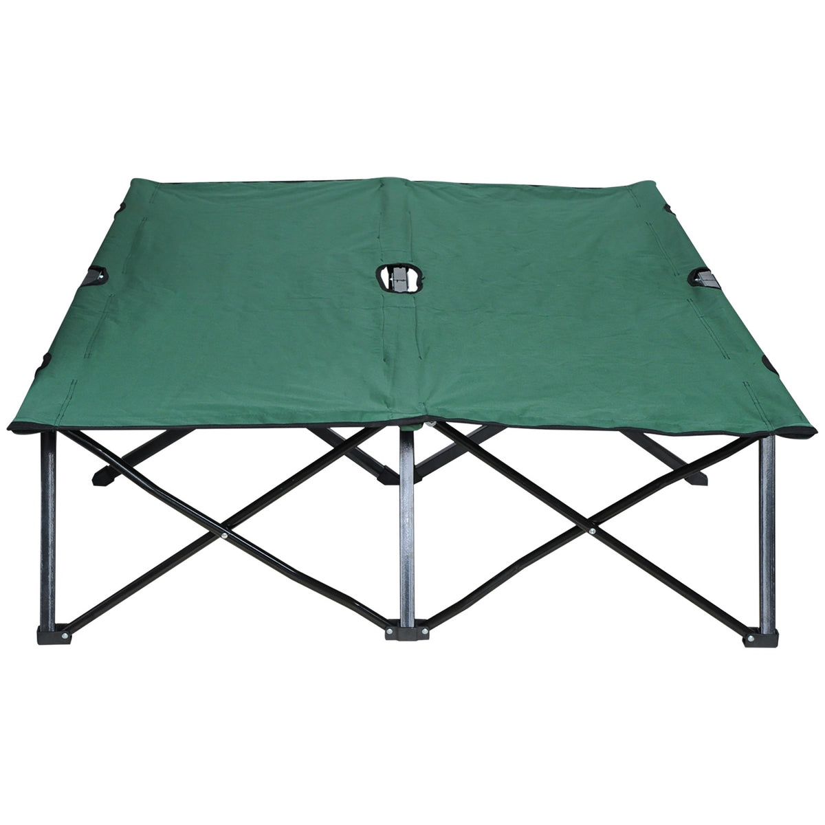 Folding Camping Bed For 2 People, Folding Camp Bed With Carrying Bag, Can Hold Up To 136 Kg, Steel Oxford Green + Black, 193 X 125 X 40 Cm