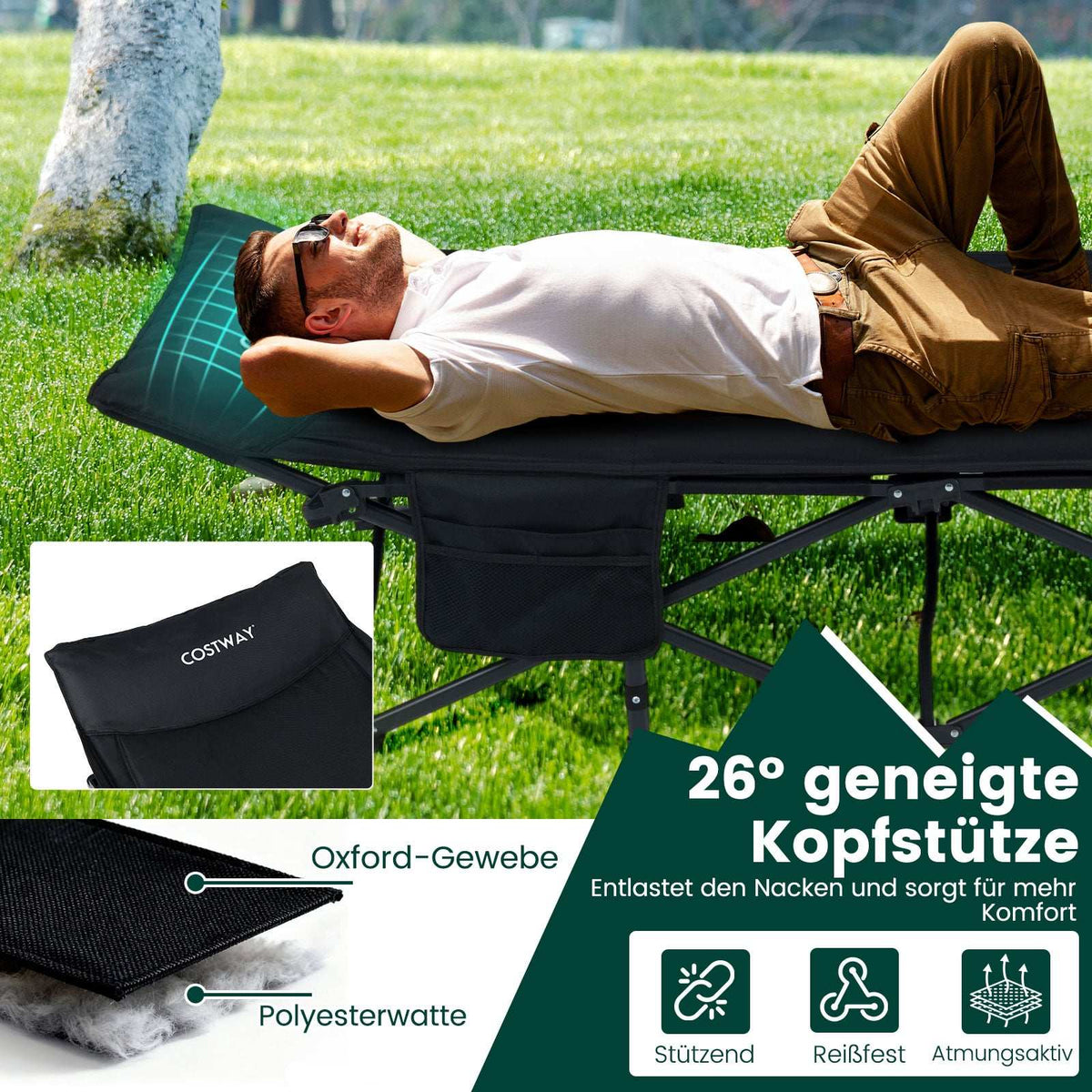 Folding Camping Bed for Adults with 10-Point Support System