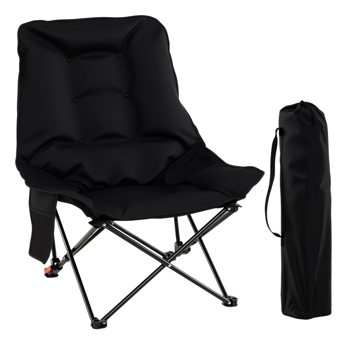 Folding Camping Chair, Adjustable Backrest, Side Pocket