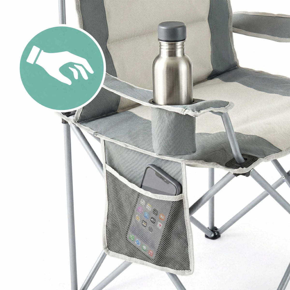 Folding Camping Chair – High-Back, Padded Seat, Cup Holder