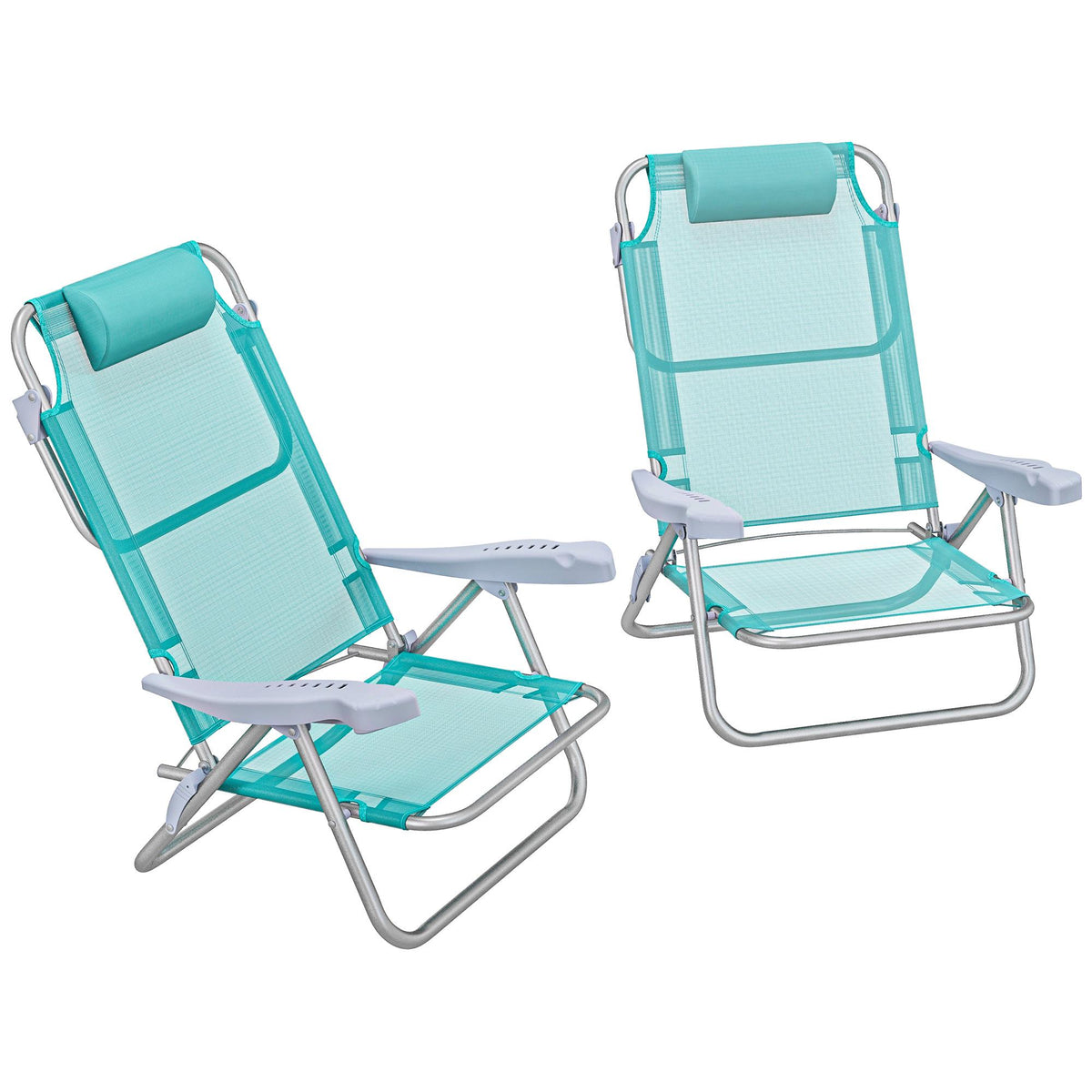 Folding Camping Chairs Set of 2, Adjustable Mesh Back, Turquoise