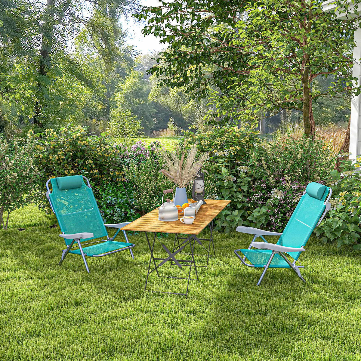 Folding Camping Chairs Set of 2, Adjustable Mesh Back, Turquoise