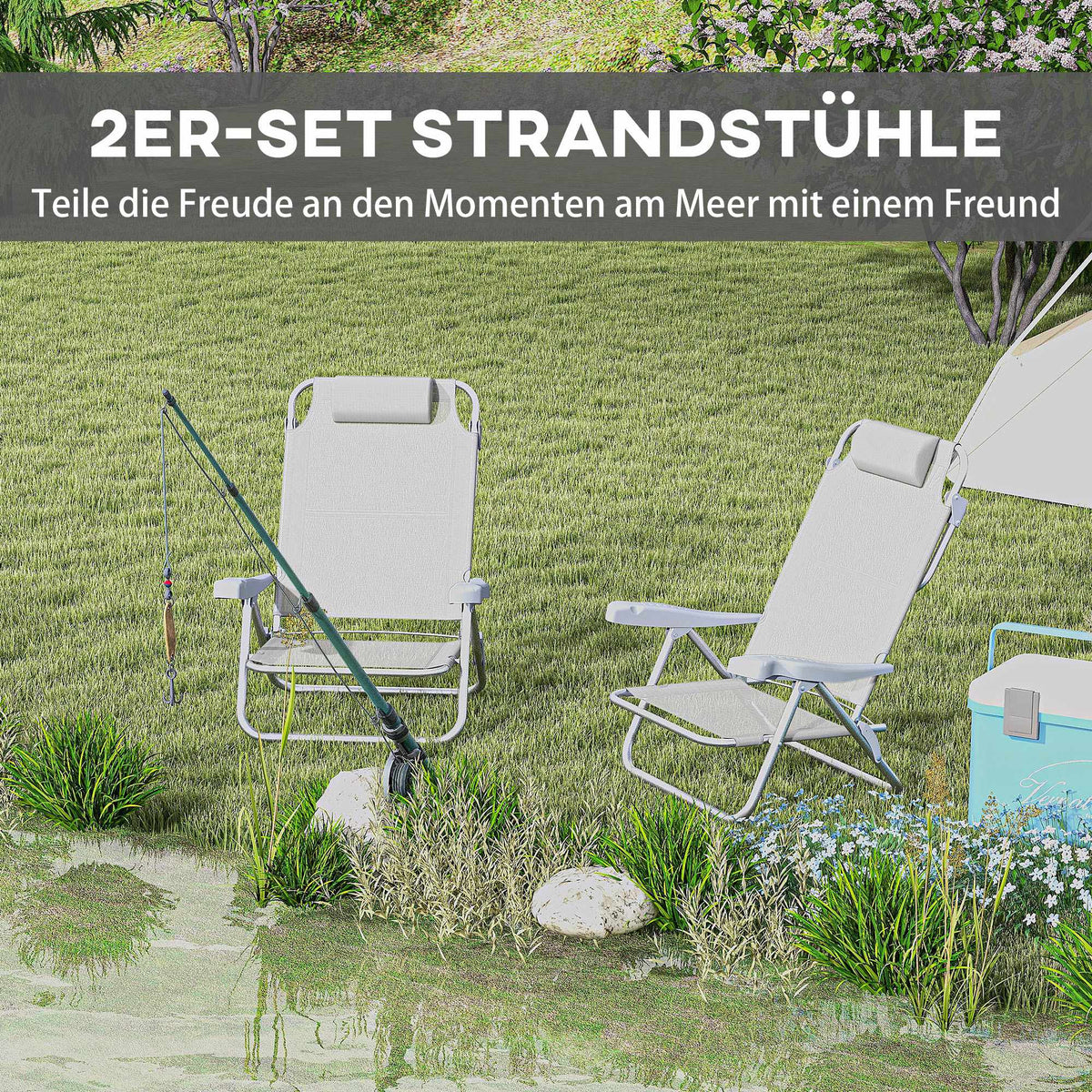 Folding Camping Chairs Set of 2 with Adjustable Backrest