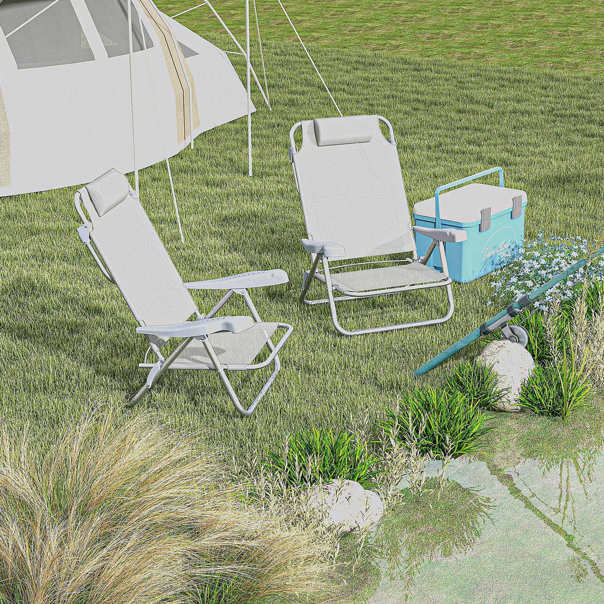 Folding Camping Chairs Set of 2 with Adjustable Backrest