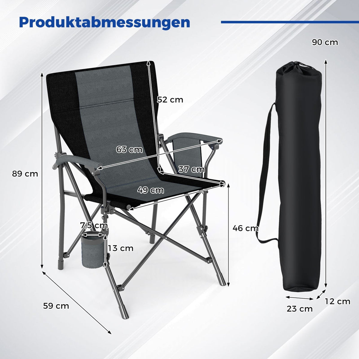 Folding Camping Chair with Cup Holder, 160kg Capacity