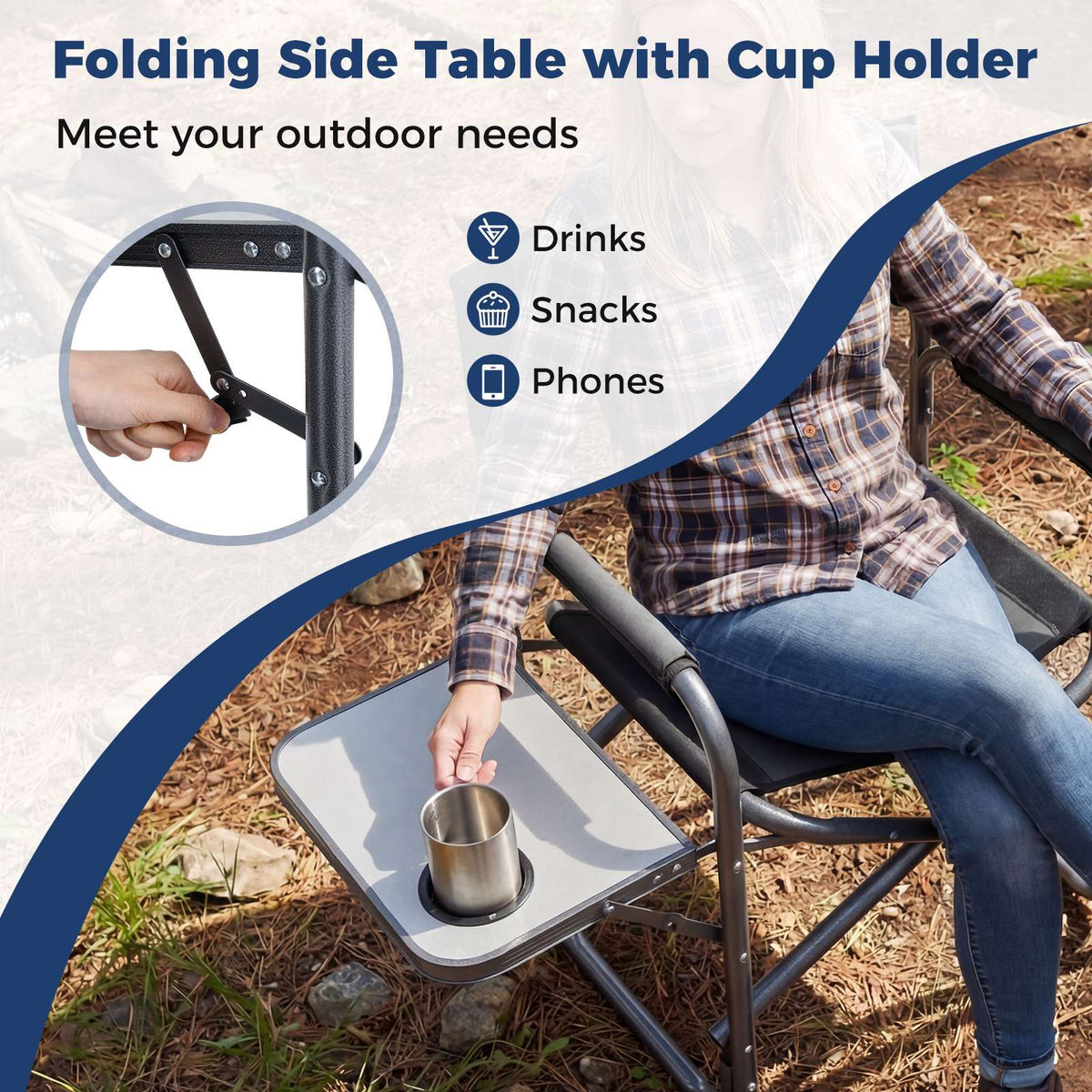 Folding Camping Chair with Side Table, 400 lb Capacity