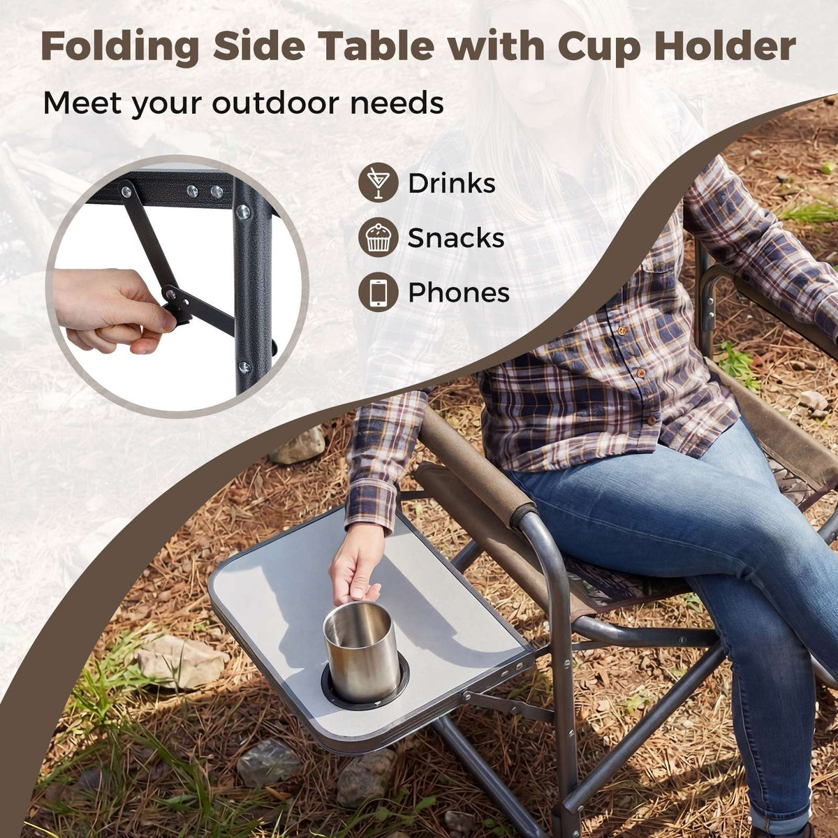 Folding Camping Chair with Side Table, 400 lb Capacity