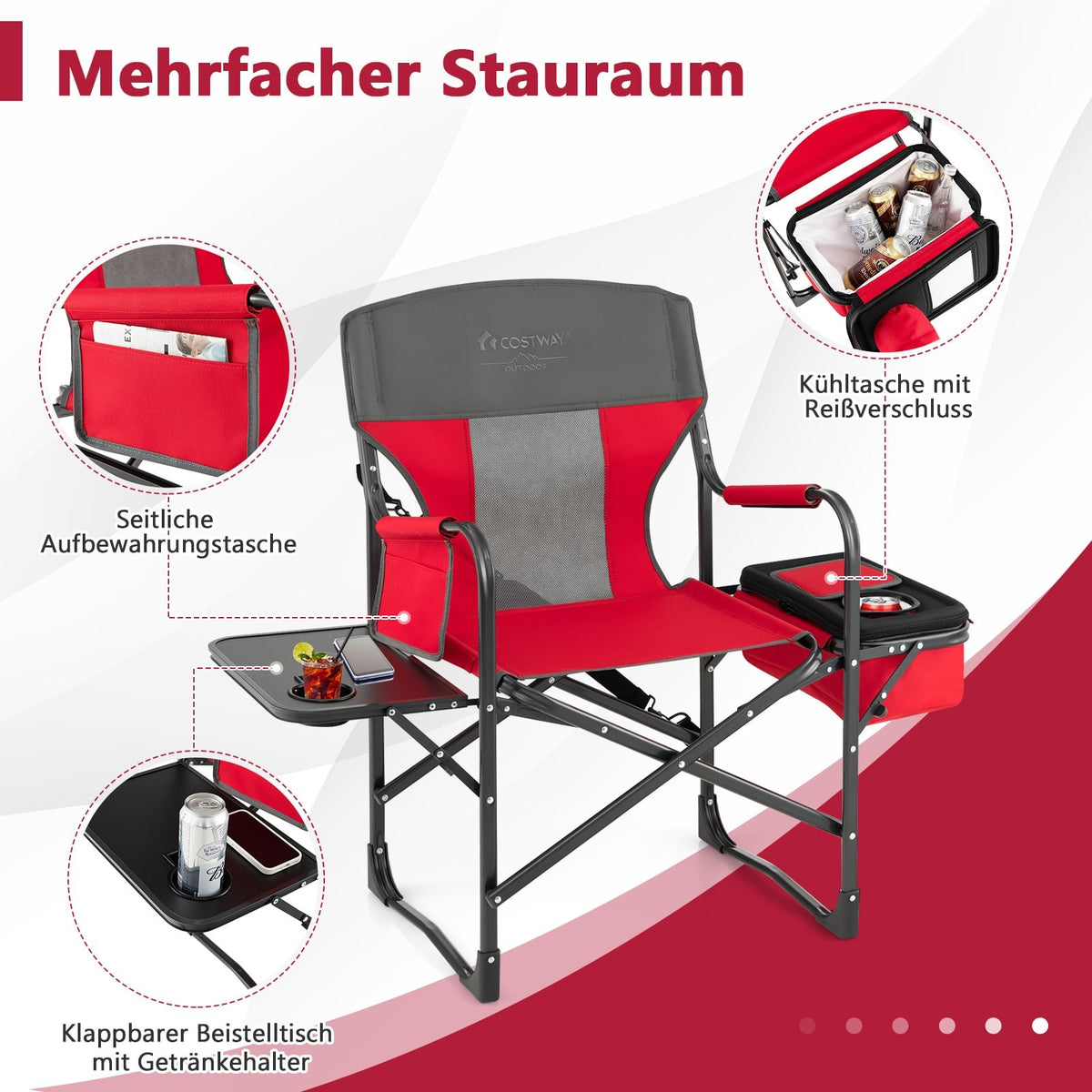 Folding Camping Chair with Side Table & Cooler Bag