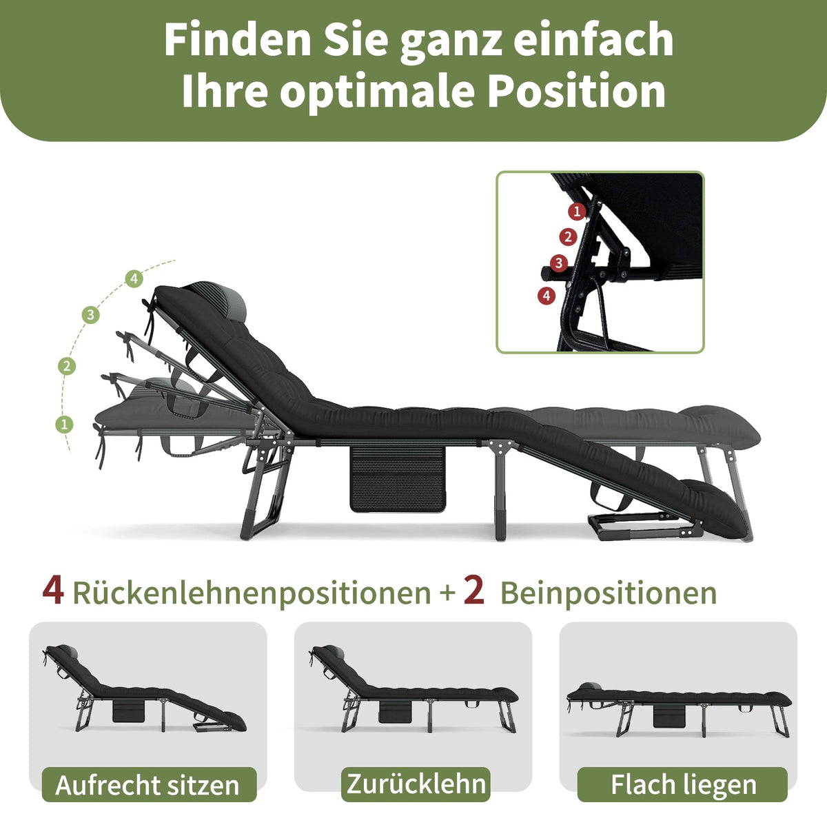 Folding Camping Cot with Adjustable Mattress, Black