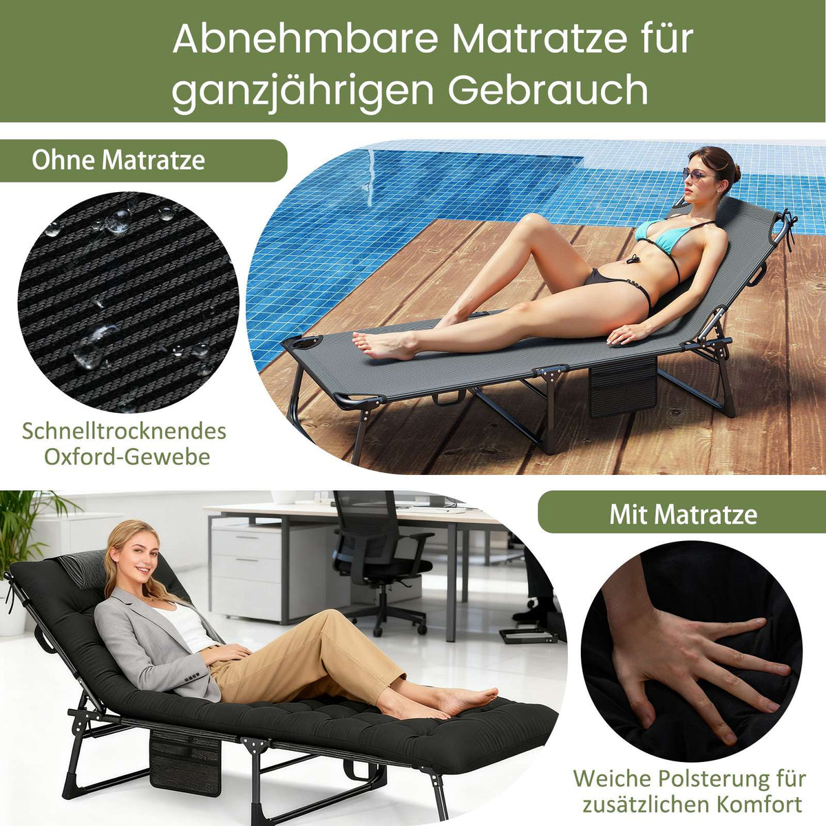 Folding Camping Cot with Adjustable Mattress, Black