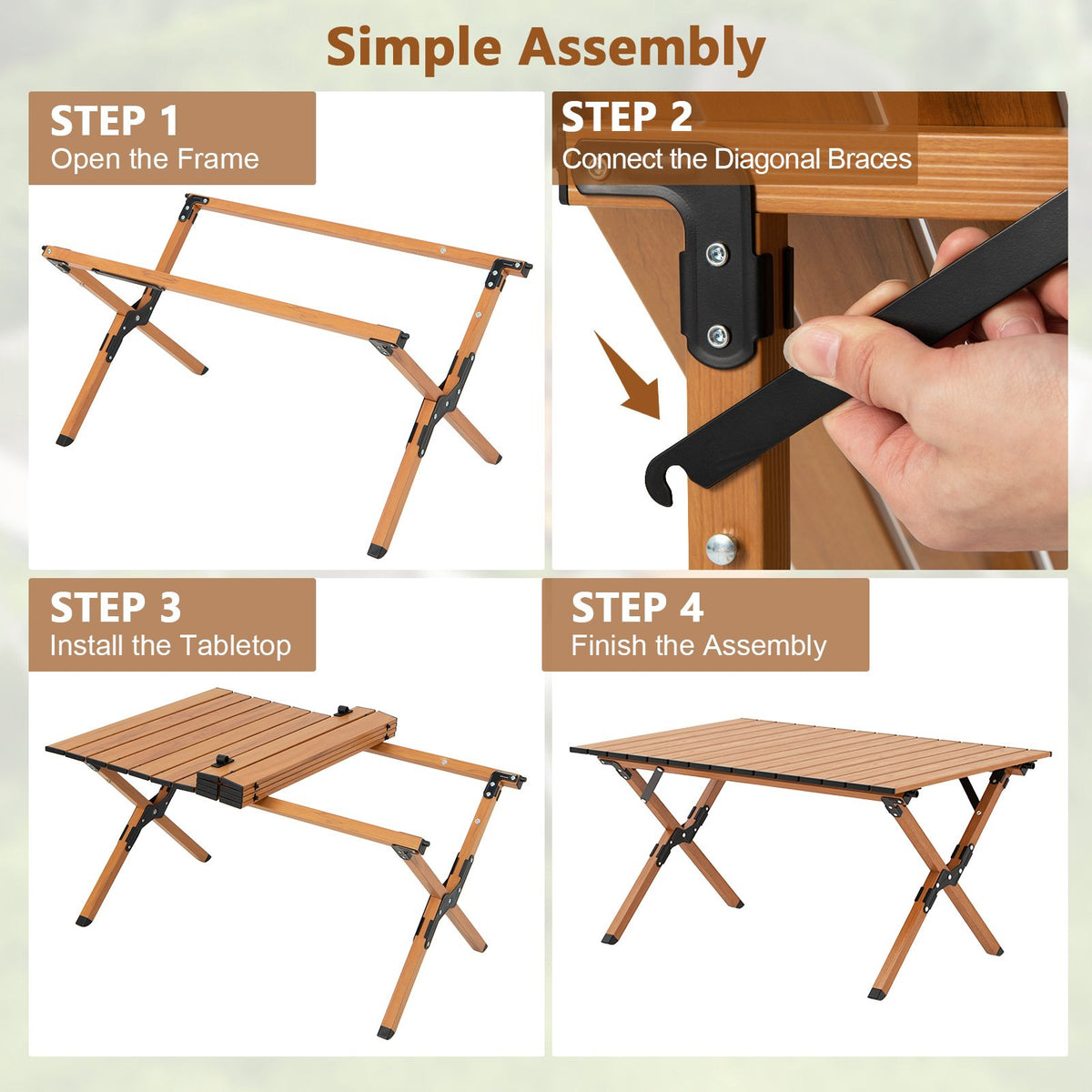 Folding Camping Table, Aluminum Roll-Up Top, Size M