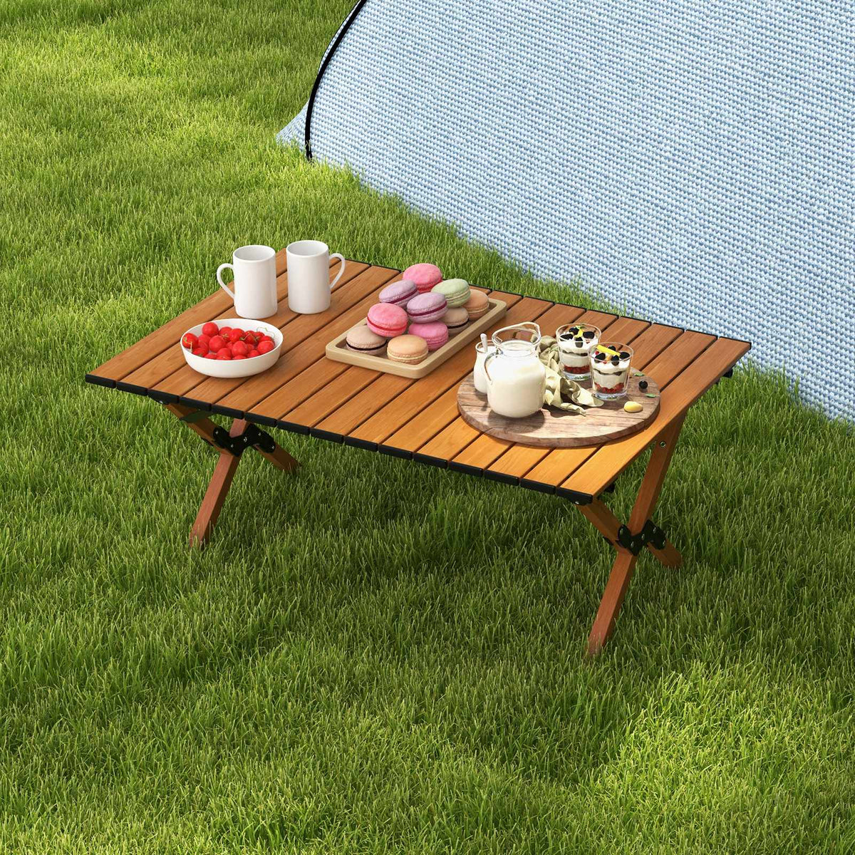 Folding Camping Table, Aluminum Roll-Up Top, Size M