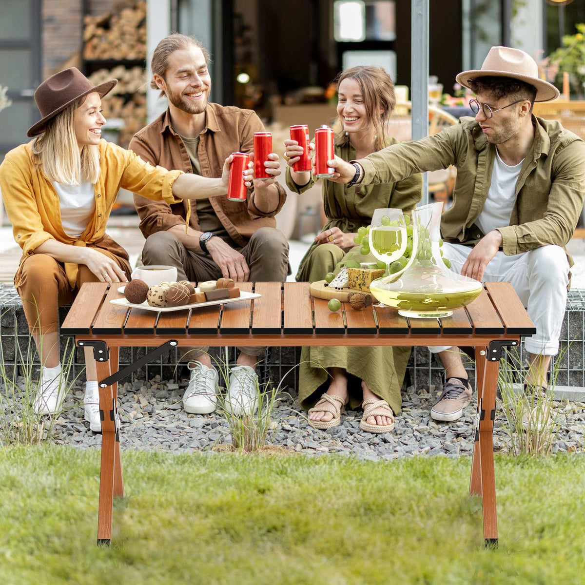 Folding Camping Table, Aluminum Roll-Up Top, Size M