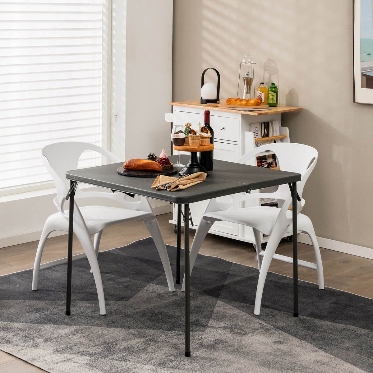 Folding Camping Table, HDPE Top, Steel Frame, 330 lb