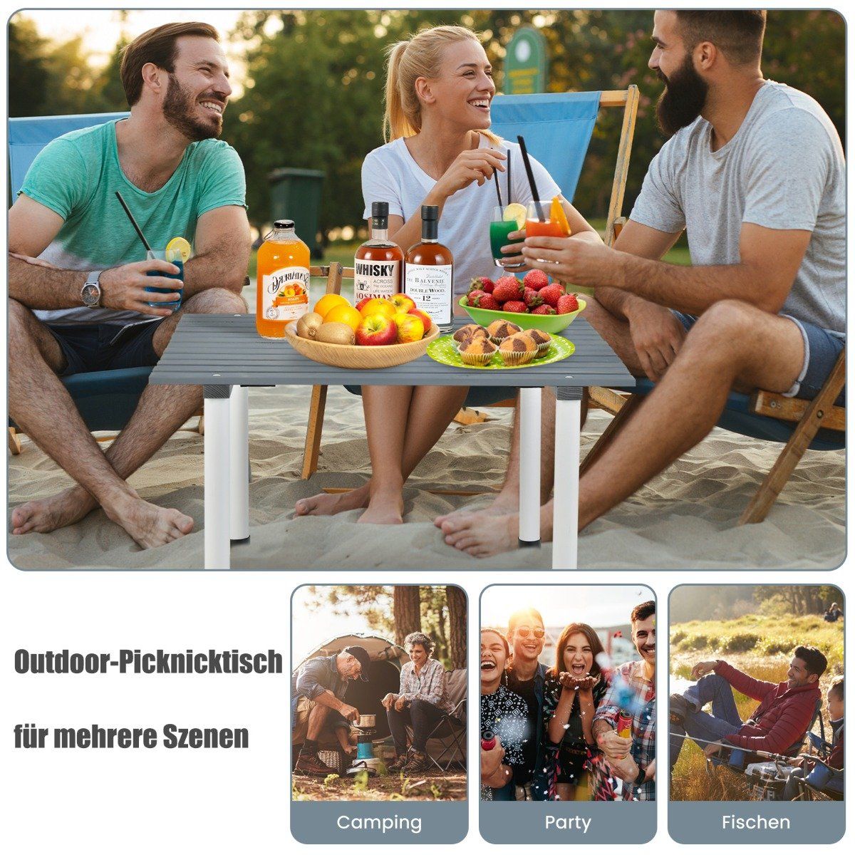 Folding Camping Table with Carry Bag for Beach Picnics & Fishing Trips Gray