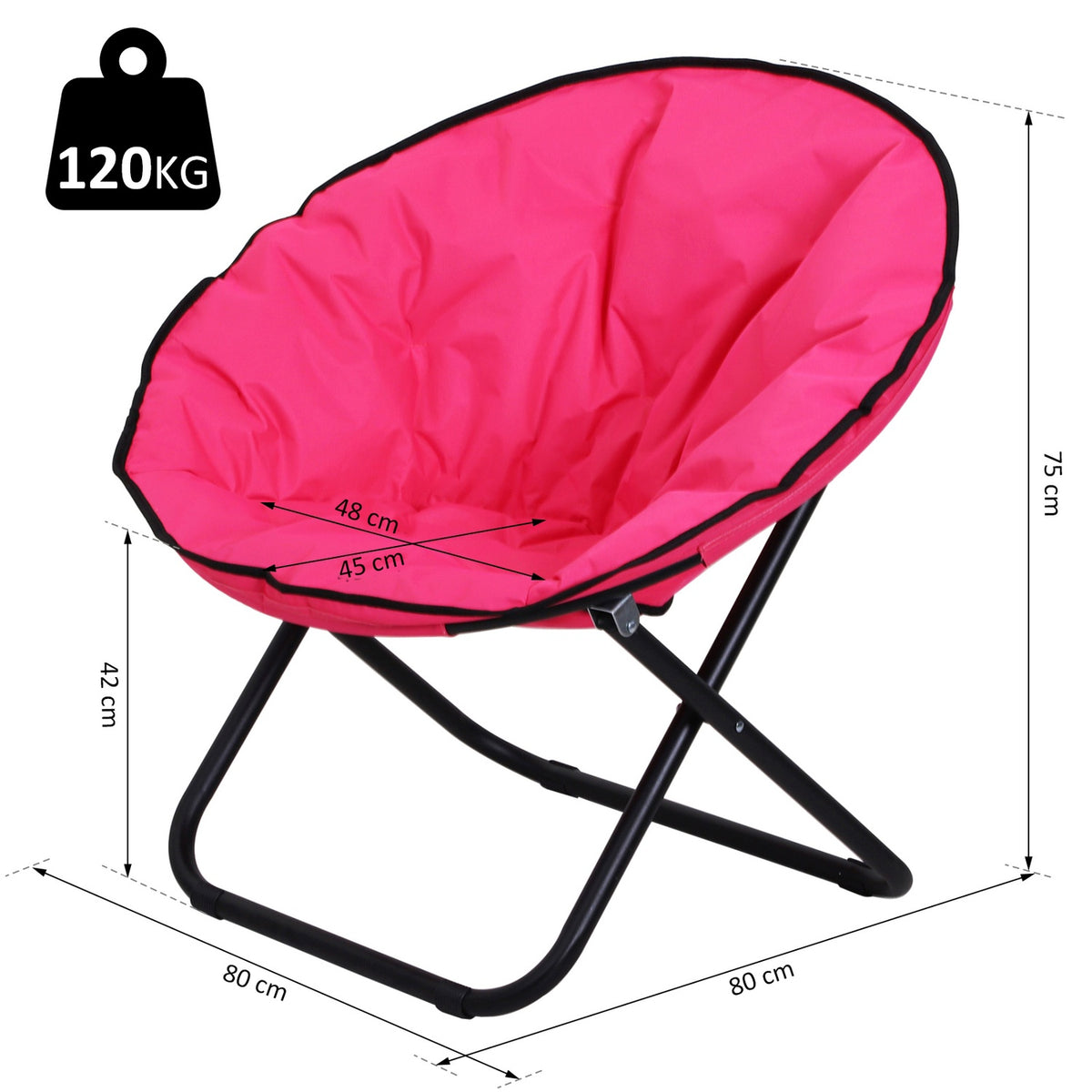 Folding Chair, Folding Camping Chair, Upholstered Chair, Metal + Oxford Fabric, Pink, 80X80X75 Cm