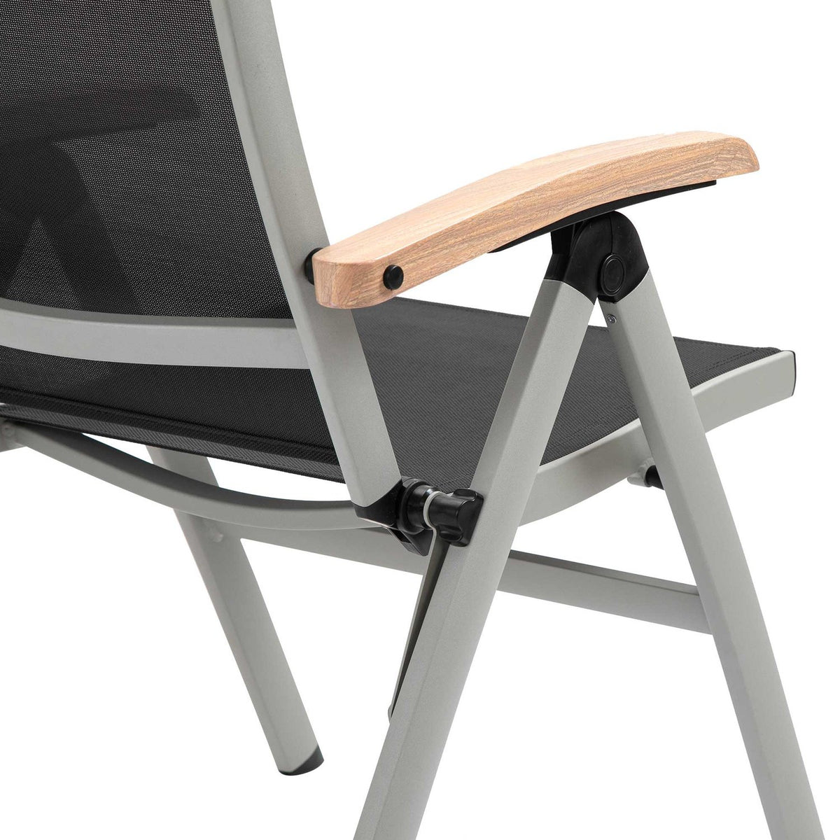 Folding Chair Garden Chair Aluminum Mesh Black Silver Backrest Armrest 61X64X112Cm