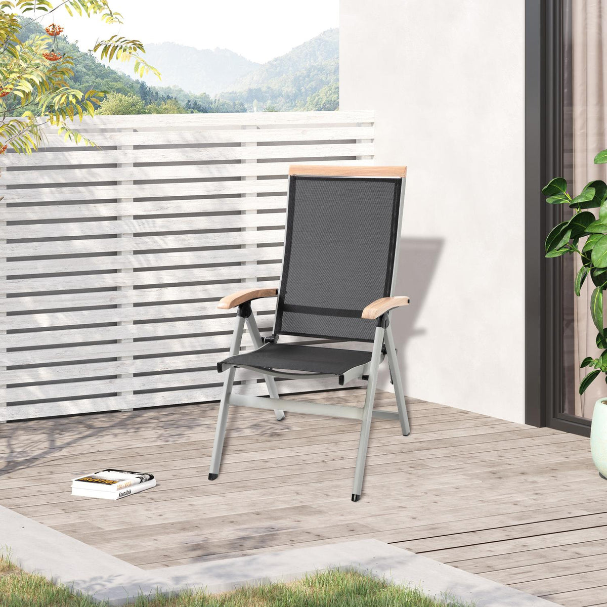 Folding Chair Garden Chair Aluminum Mesh Black Silver Backrest Armrest 61X64X112Cm