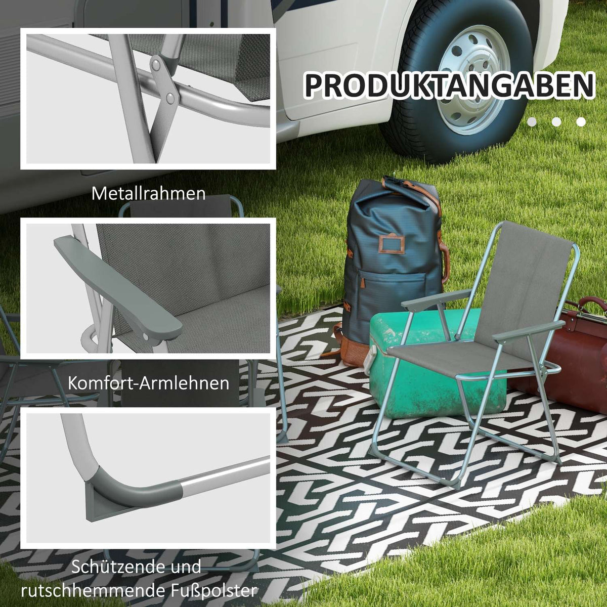 Folding Chair Set Of 4 Folding Garden Chairs With Backrest Armrest Camping Chair For Garden Balcony Oxford Gray 53 X 54 X 76 Cm