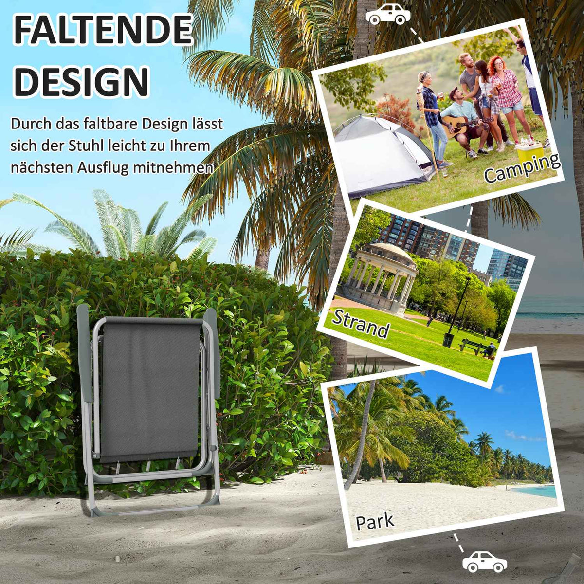 Folding Chair Set Of 4 Folding Garden Chairs With Backrest Armrest Camping Chair For Garden Balcony Oxford Gray 53 X 54 X 76 Cm