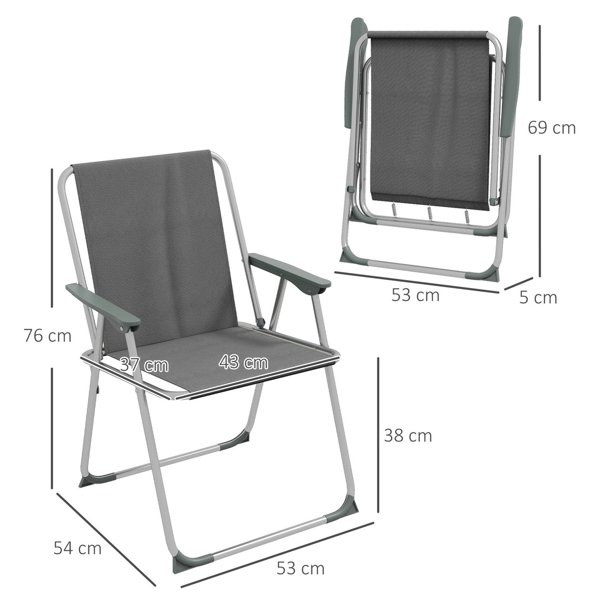 Folding Chair Set Of 4 Folding Garden Chairs With Backrest Armrest Camping Chair For Garden Balcony Oxford Gray 53 X 54 X 76 Cm