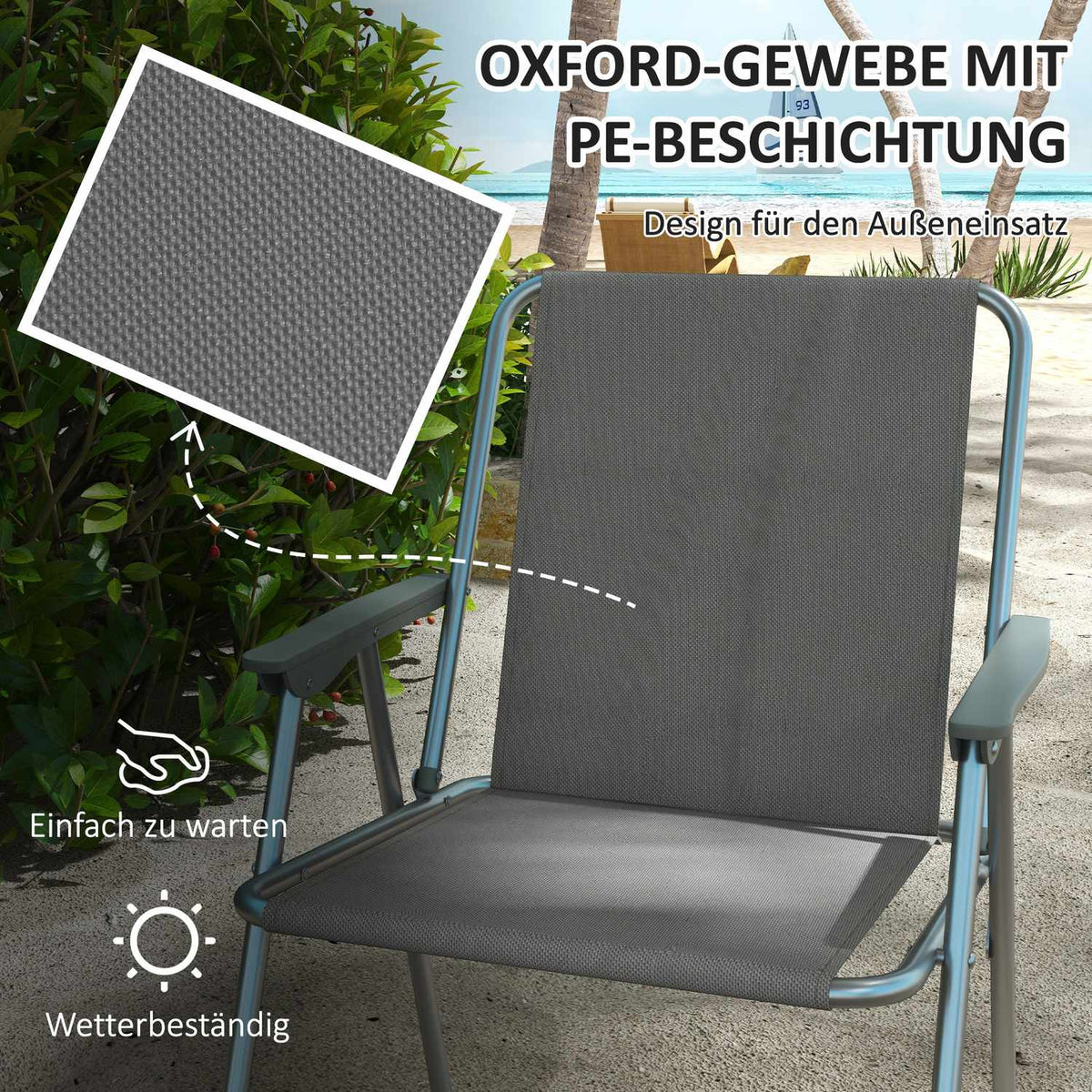 Folding Chair Set Of 4 Folding Garden Chairs With Backrest Armrest Camping Chair For Garden Balcony Oxford Gray 53 X 54 X 76 Cm