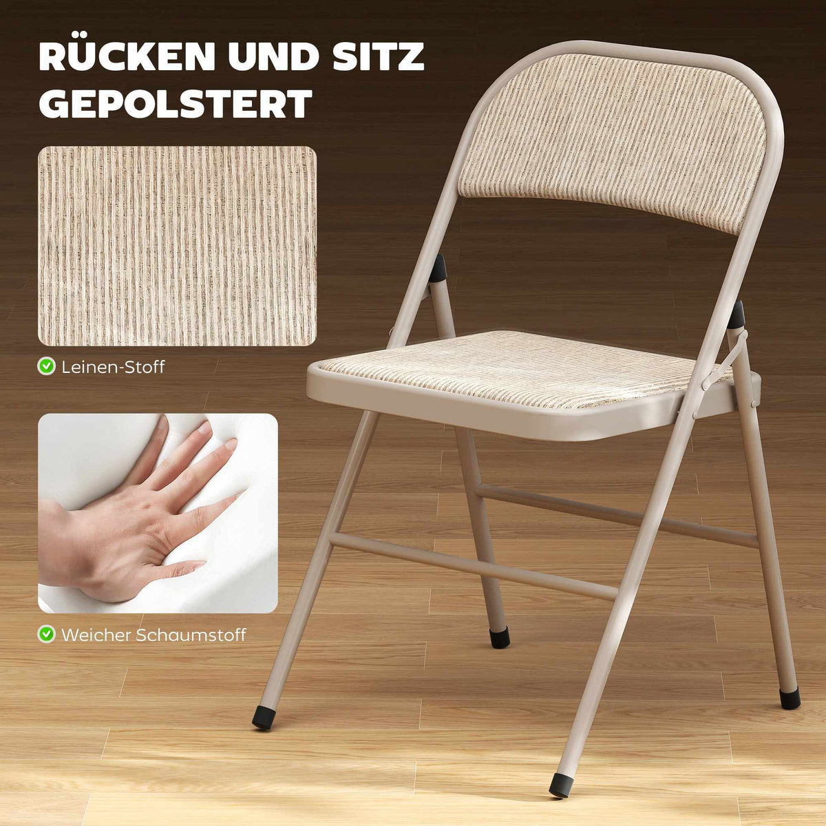 Folding Chairs 2-Pack, Metal Legs, Linen Look, Beige