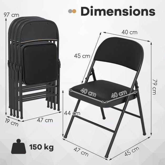 Folding Chairs, 4-Pack, Metal Frame, 150 kg Load