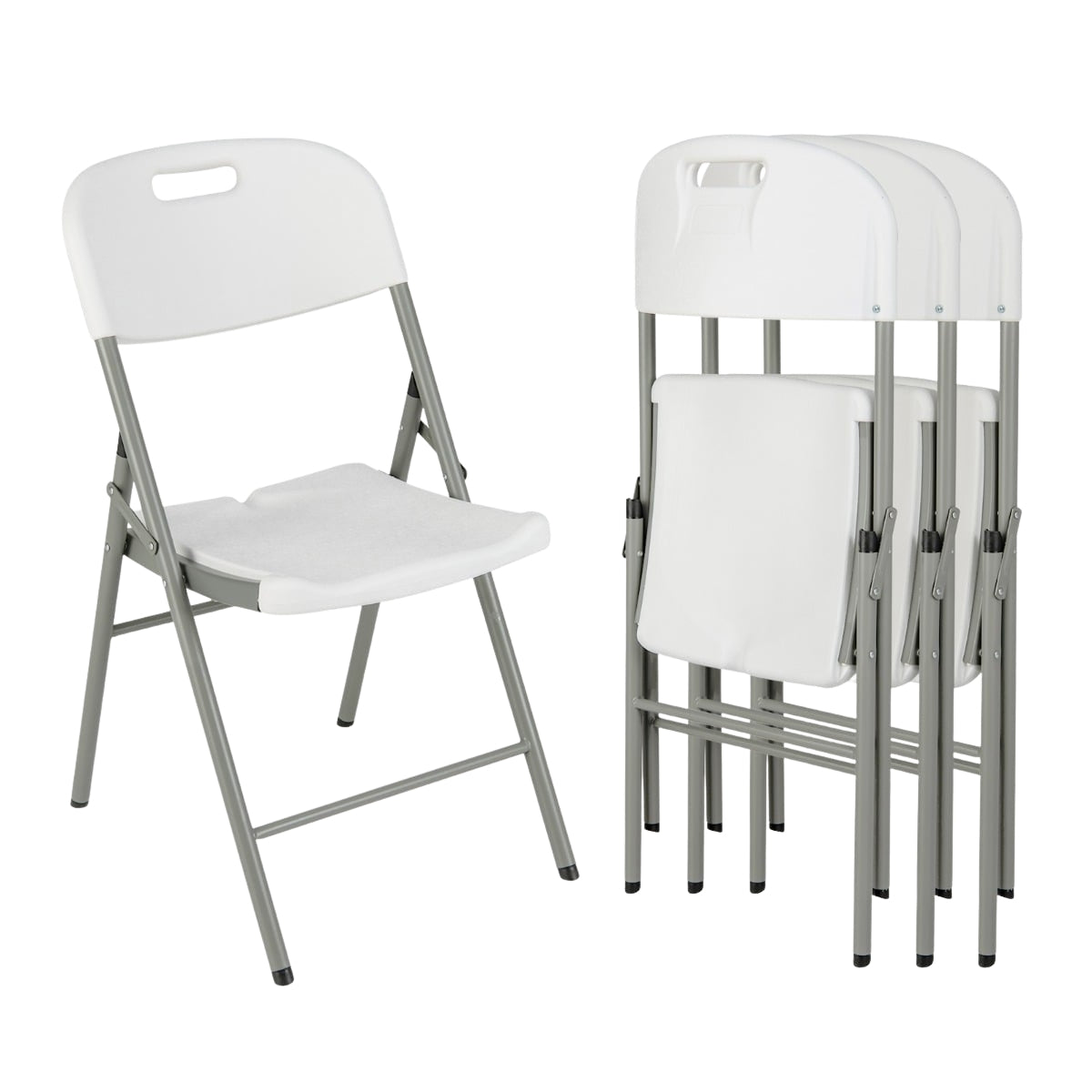 Folding Chairs Set of 4, Metal Frame, White, Portable