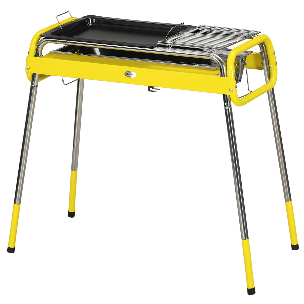Folding Charcoal Grill, Bbq Grill With 2 Grill Grates, Grill Plate, Folding Legs, Removable Charcoal Tray, Stainless Steel