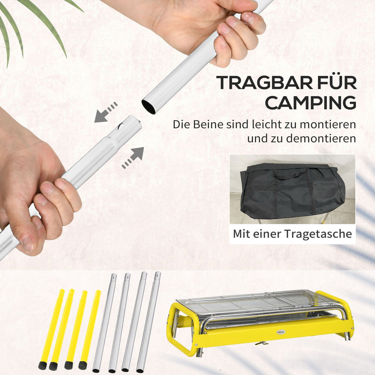 Folding Charcoal Grill, Bbq Grill With 2 Grill Grates, Grill Plate, Folding Legs, Removable Charcoal Tray, Stainless Steel